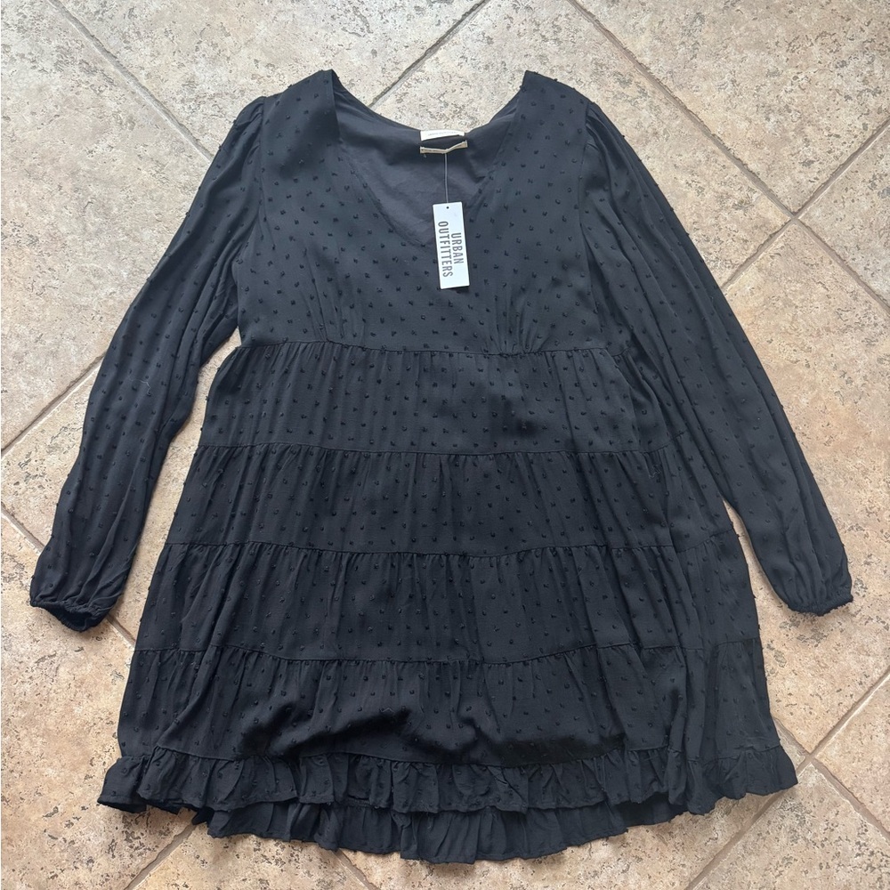 Urban Outfitters Swiss Dot Textured Babydoll Dress in black - Picture 2 of 3